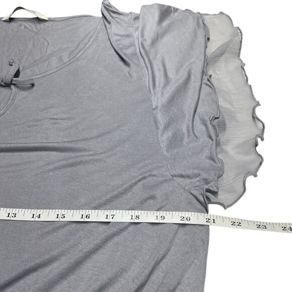 Old Navy Slate Gray Blue Double Flutter Sleeve Cinch Waist Top - Picture 4 of 6